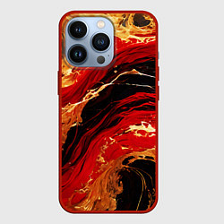 Чехол для iPhone 13 Pro Красно-золотые брызги на чёрном фоне, цвет: 3D-красный