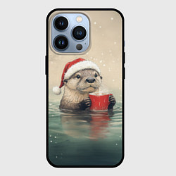 Чехол для iPhone 13 Pro Новогодняя выдра пьет кофе, цвет: 3D-черный