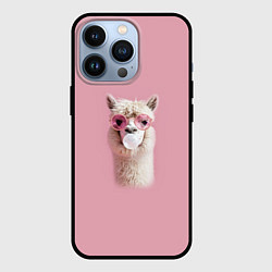 Чехол для iPhone 13 Pro Лама альпака в очках с жевательной резинкой, цвет: 3D-черный