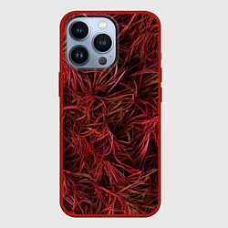 Чехол iPhone 13 Pro Красная трава на чёрном фоне