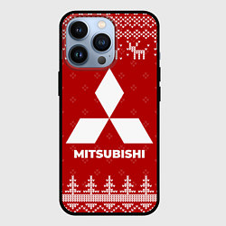 Чехол для iPhone 13 Pro Новогодний Mitsubishi с оленями, цвет: 3D-черный