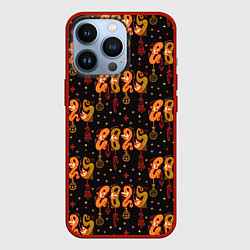 Чехол для iPhone 13 Pro 2025 паттерн символ года змей из русского лубка, цвет: 3D-красный
