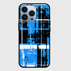 Чехол для iPhone 13 Pro Сине-белый гранж на чёрном фоне, цвет: 3D-черный