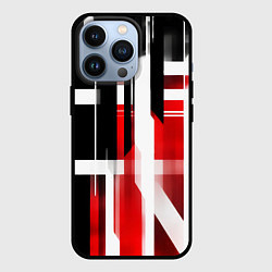 Чехол iPhone 13 Pro Чёрно-красные вертикальные и горизонтальные полосы
