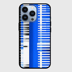 Чехол для iPhone 13 Pro White stripes on a black and blue background, цвет: 3D-черный