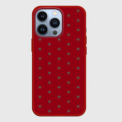 Чехол для iPhone 13 Pro Голубые снежинки на рождественском красном, цвет: 3D-красный