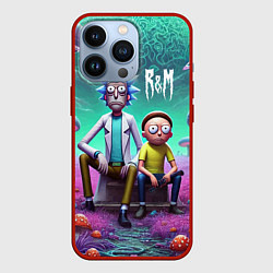 Чехол для iPhone 13 Pro Рик и Морту на сказочной грибной планете - нейроар, цвет: 3D-красный