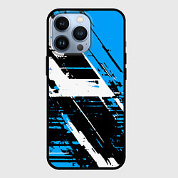 Чехол для iPhone 13 Pro Diagonal black and white stripes on a blue backgro, цвет: 3D-черный