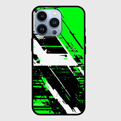 Чехол для iPhone 13 Pro Diagonal black and white stripes on a green backgr, цвет: 3D-черный