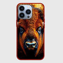 Чехол для iPhone 13 Pro Голова бизона, цвет: 3D-красный