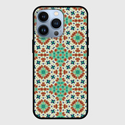 Чехол iPhone 13 Pro Восточный пляжный орнамент зелено коричневый