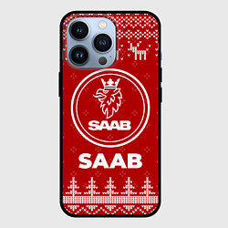 Чехол для iPhone 13 Pro Новогодний Saab с оленями, цвет: 3D-черный