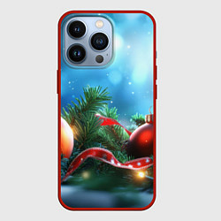 Чехол iPhone 13 Pro Красные игрушки новогодние
