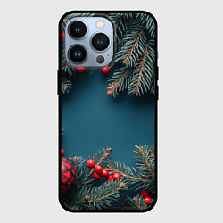 Чехол iPhone 13 Pro Новогодний фон и рябина