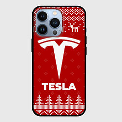 Чехол для iPhone 13 Pro Новогодний Tesla с оленями, цвет: 3D-черный