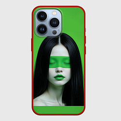 Чехол для iPhone 13 Pro Pop art девушка на зеленом фоне, цвет: 3D-красный