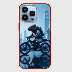 Чехол для iPhone 13 Pro Капибара мотоциклист, цвет: 3D-красный