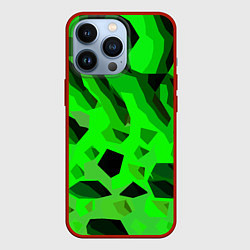 Чехол для iPhone 13 Pro Чёрно-зелёная пористая абстракция, цвет: 3D-красный