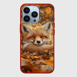 Чехол для iPhone 13 Pro Лисица спит в осенних листьях, цвет: 3D-красный