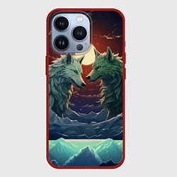 Чехол для iPhone 13 Pro Волк и волчица, цвет: 3D-красный