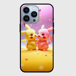 Чехол для iPhone 13 Pro Желтые и розовый Пикачу, цвет: 3D-черный