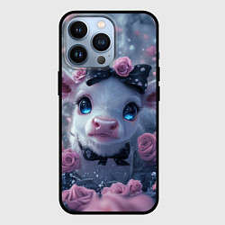 Чехол для iPhone 13 Pro Маленький теленок в розах, цвет: 3D-черный