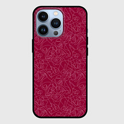 Чехол iPhone 13 Pro Белые абстрактные каракули на красном