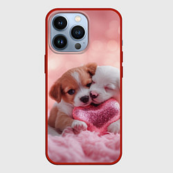 Чехол для iPhone 13 Pro Милые щенки и сердце, цвет: 3D-красный