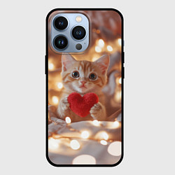 Чехол для iPhone 13 Pro Кошечка держит в лапках сердечко, цвет: 3D-черный