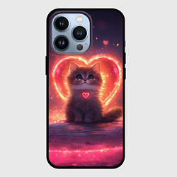 Чехол для iPhone 13 Pro Котенок и сердце из света, цвет: 3D-черный