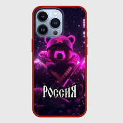 Чехол iPhone 13 Pro Военный медведь в фиолетовом неоне