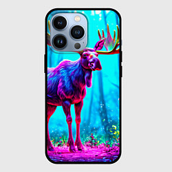 Чехол для iPhone 13 Pro Лось в сереневом свете, цвет: 3D-черный