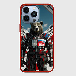 Чехол для iPhone 13 Pro Русский медведь абстрактный фон, цвет: 3D-красный