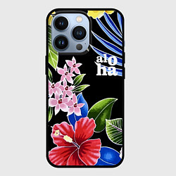 Чехол для iPhone 13 Pro Tropical flowers - aloha, цвет: 3D-черный