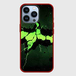 Чехол для iPhone 13 Pro Разлом по центру зеленой плиты, цвет: 3D-красный