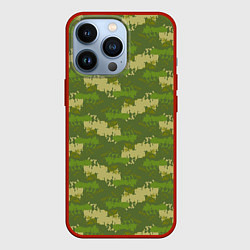 Чехол для iPhone 13 Pro Зеленый камуфляж, цвет: 3D-красный