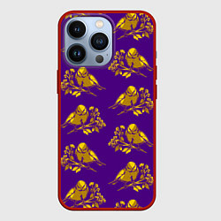 Чехол iPhone 13 Pro Золотые птички на индиго
