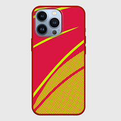 Чехол для iPhone 13 Pro Красно-розовый с салатовым точечный, цвет: 3D-красный