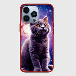 Чехол для iPhone 13 Pro Британская короткошёрстная кошка в космосе, цвет: 3D-красный