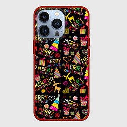 Чехол для iPhone 13 Pro Merry Christmas - паттерн, цвет: 3D-красный