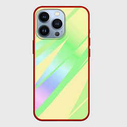 Чехол для iPhone 13 Pro Жёлто-зелёный полосатый, цвет: 3D-красный