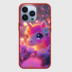 Чехол для iPhone 13 Pro Единорог и светлячки, цвет: 3D-красный