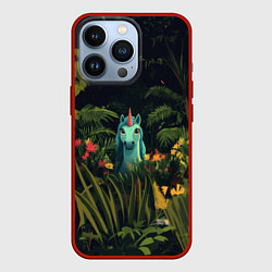 Чехол для iPhone 13 Pro Голубая единорожка, цвет: 3D-красный