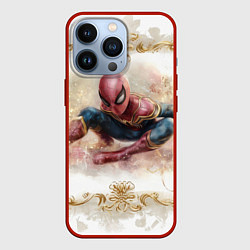 Чехол для iPhone 13 Pro Человек - паук розы и узоры, цвет: 3D-красный