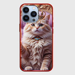 Чехол для iPhone 13 Pro Кот с короной и шампанским, цвет: 3D-красный