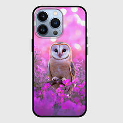 Чехол для iPhone 13 Pro Сова на блестящем фоне, цвет: 3D-черный