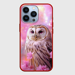 Чехол для iPhone 13 Pro Большая сова в розовых цветах, цвет: 3D-красный