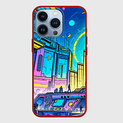 Чехол для iPhone 13 Pro Космический город, цвет: 3D-красный