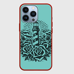 Чехол для iPhone 13 Pro Маяк и розы, цвет: 3D-красный
