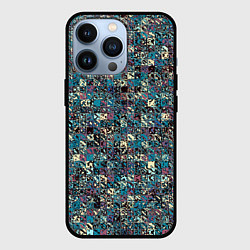 Чехол для iPhone 13 Pro Бордово-голубой квадратный паттерн, цвет: 3D-черный
